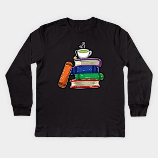 Book Lovers Books and Tea Colorful Kids Long Sleeve T-Shirt